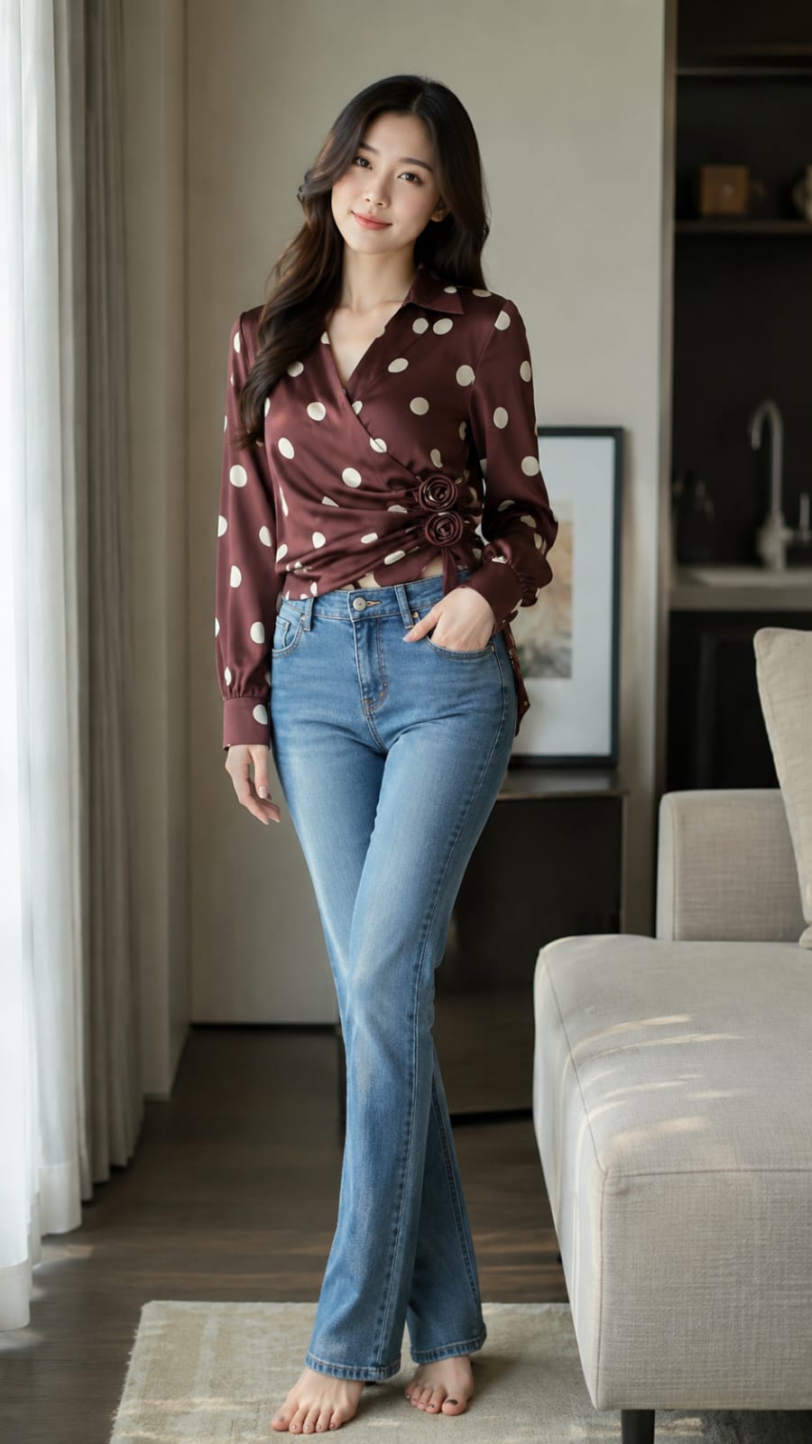 Wine Polka Wrap Top