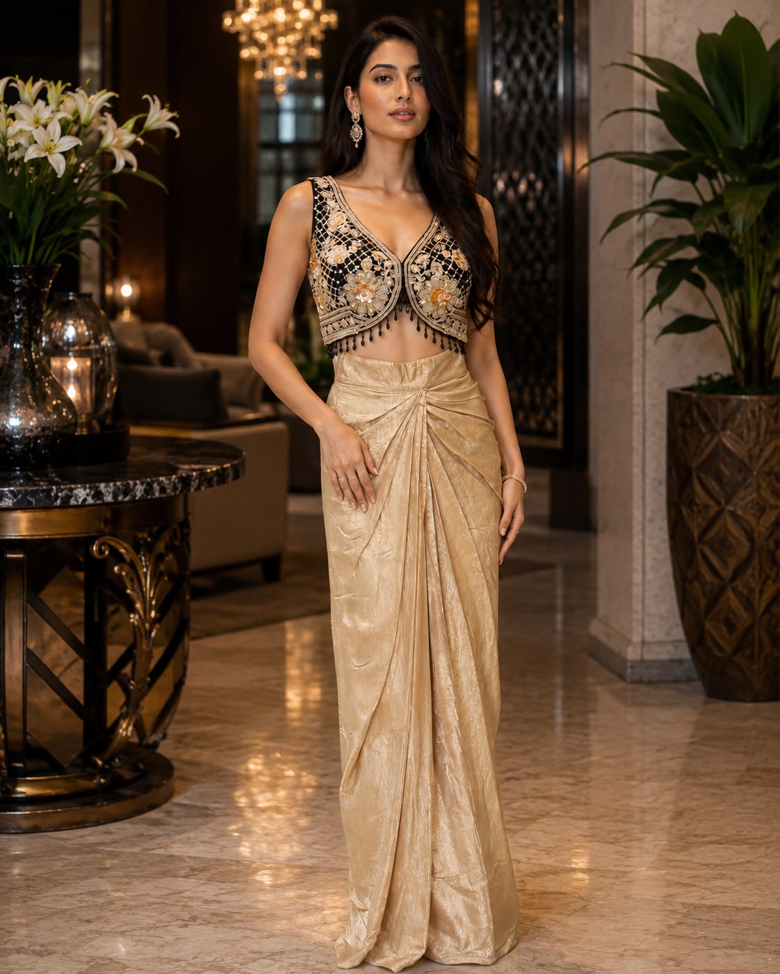Champagne Zardozi Lehenga Set